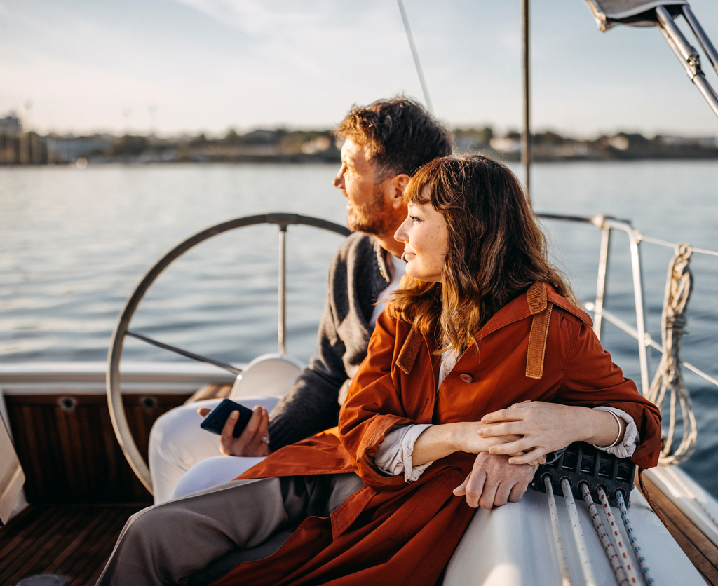 married couple out on a yacht